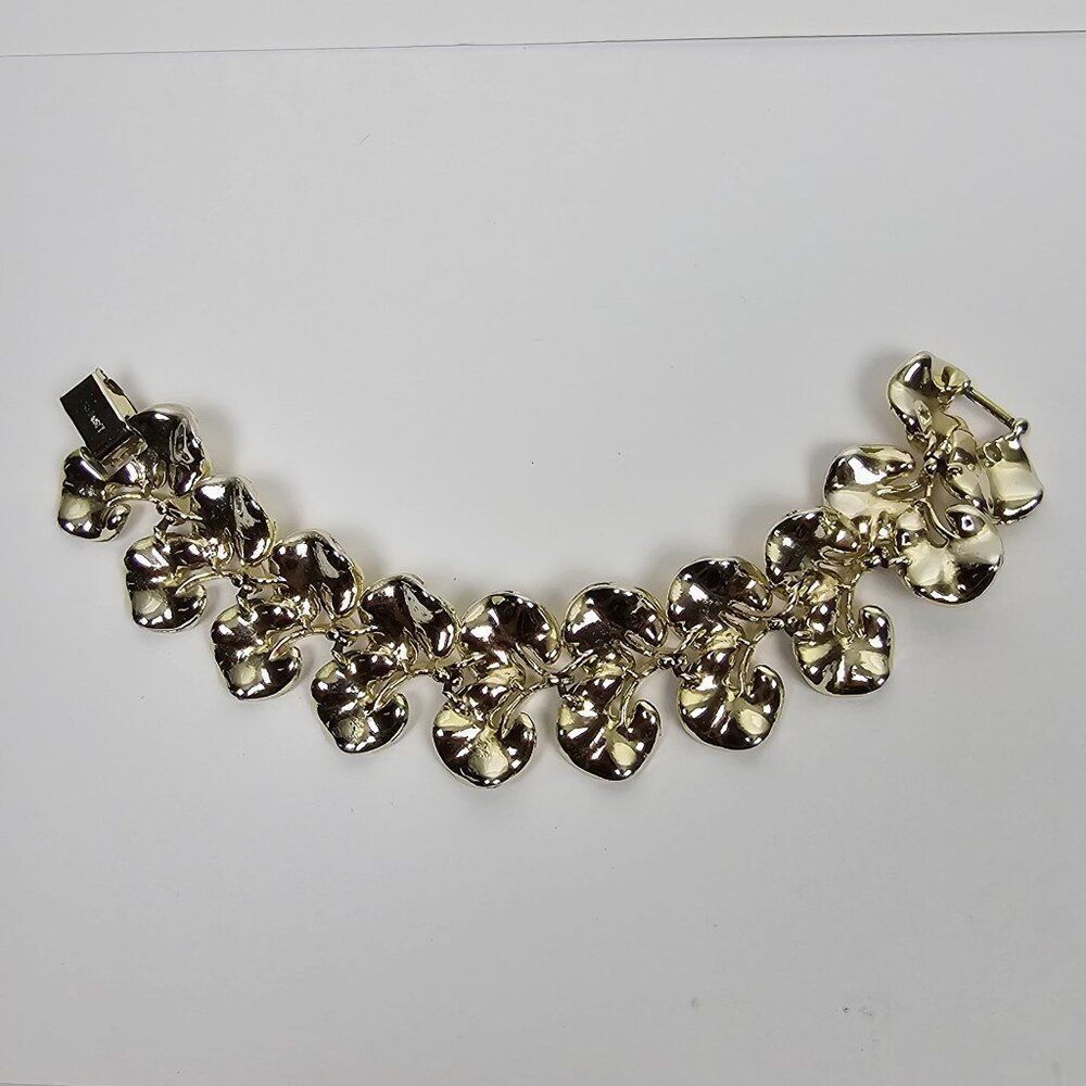 Vtg Lisner Bracelet Silver Tone Gingko Leaf Lily Pad Textured Disc Chunky 60s - Picture 3 of 11